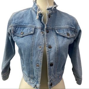 Vintage Guess jean jacket light wash raw hem collar Girls large frayed kids